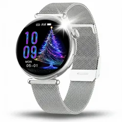 Smartwatch Zegarek Damski Angelo AT491 srebrny Pomiar Cukru EKG Ciśnienie HRV BPM Menu PL